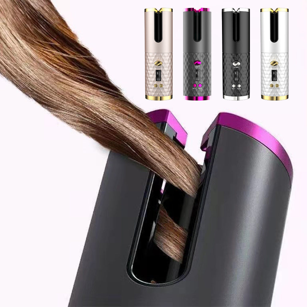 Electric LCD Display Automatic Rotating Cordless Hair Curler Fast Curling Iron Tongs Portable USB Rechargeable With Comb Safe USB Cordless Automatic Rotating Hair Curler Hair Waver Curling Iron - Mama Lifestyles