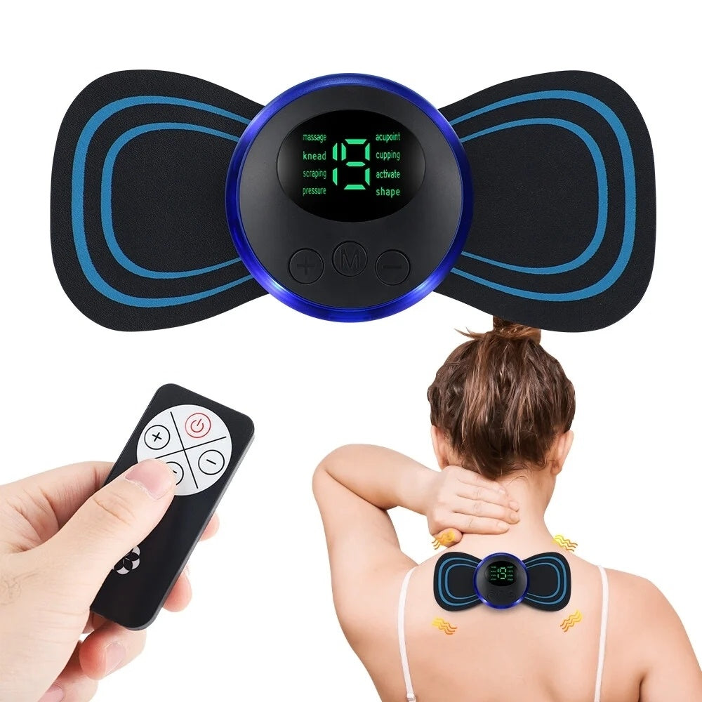 Mini Neck Massager, Lymphatic Drainage Massager, Portable Mini Back Massage Device For Neck Shoulder Back Waist, Remote Control With 8 Modes 19 Levels Adjustable & 5pcs Massage Stickers - Mama Lifestyles