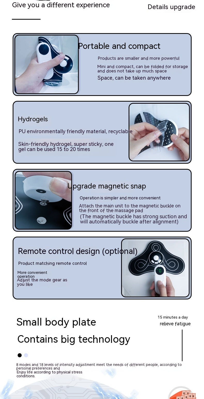 Pad Abdominal Patch Pulse Massage Instrument Intelligent Electric Whole Body Massager Chargeable With Remote Control - Mama Lifestyles