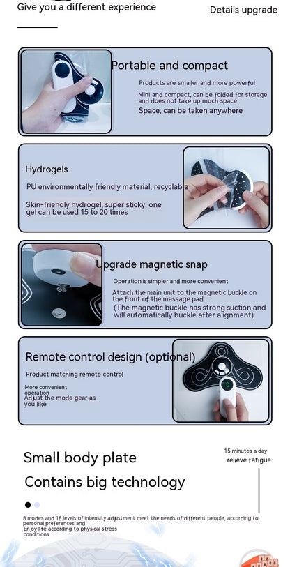 Pad Abdominal Patch Pulse Massage Instrument Intelligent Electric Whole Body Massager Chargeable With Remote Control - Mama Lifestyles