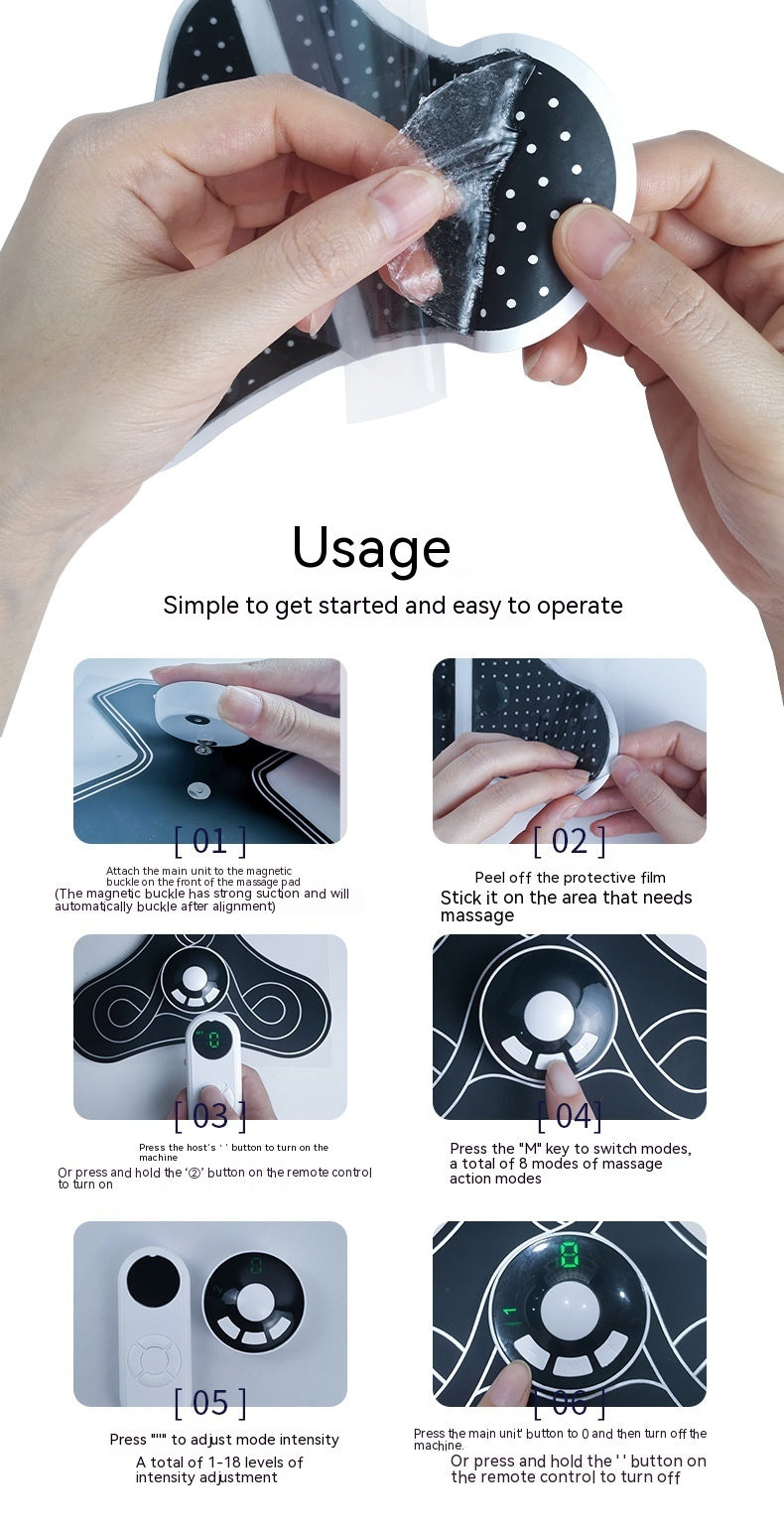 Pad Abdominal Patch Pulse Massage Instrument Intelligent Electric Whole Body Massager Chargeable With Remote Control - Mama Lifestyles