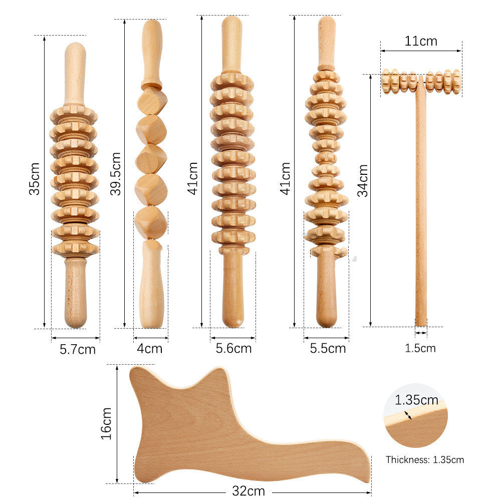 Wooden Massage Roller Suit Multifunctional Body Roller Reduce Cellulite Natural Massager - Mama Lifestyles